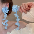 Dopamine Vacation Style Sier Needle Bead Flower Delicate Indie Earrings - 42# Silver Needle-Blue MegaBDM