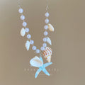 Women's Color Shell Starfish Beaded For Beach Vacation Niche Design Sweet Necklace - Light Blue Starfish Shell Necklace MegaBDM