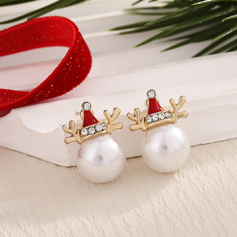 Fashion Elk Tree Snowflake Rhinestone Personalized Stud Earrings - EAR0044 MegaBDM