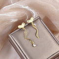 Diamond Butterfly Flower Pearl Graceful Fashionable Long Earrings - E5421-1/Gold MegaBDM
