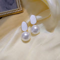 Women's Sier Pin Korean Style High Sense Special Earrings - 37# White Big Pearl MegaBDM