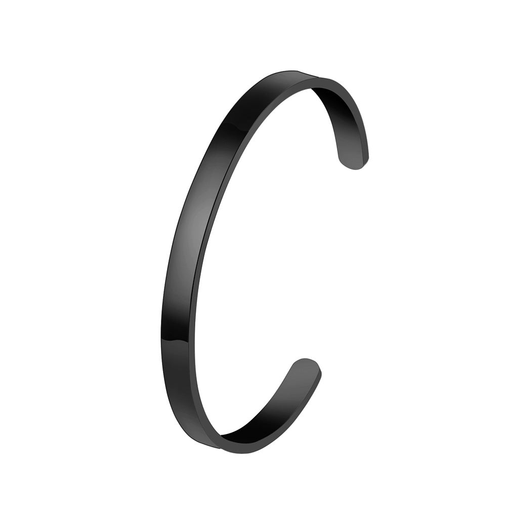 Shaped Titanium Steel Open-end Simple Glossy Bracelet - 6mm Women's Black MegaBDM