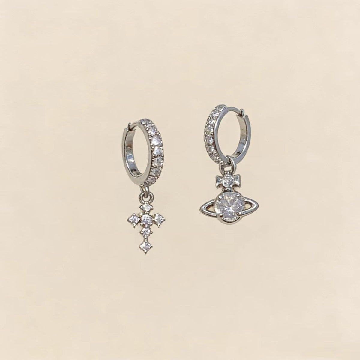Bone Small Versatile Butterfly Design Pin Stud Earrings - 21#-1-Zircon Cross MegaBDM