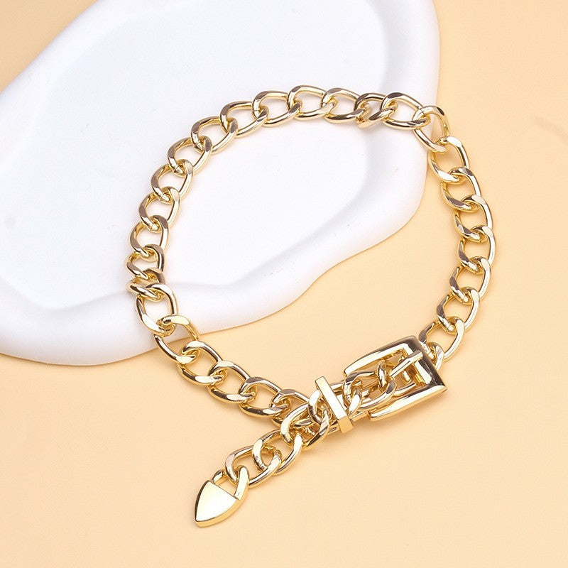 Thick Chain Buckle Clavicle Hip Hop Necklaces - Square Buckle Gold Necklace MegaBDM