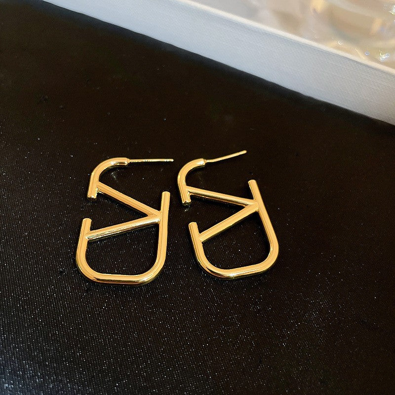Women's Personality Fashion Trendy Light Luxury High-grade Earrings - 26# Silver Needle-Golden-Letters MegaBDM
