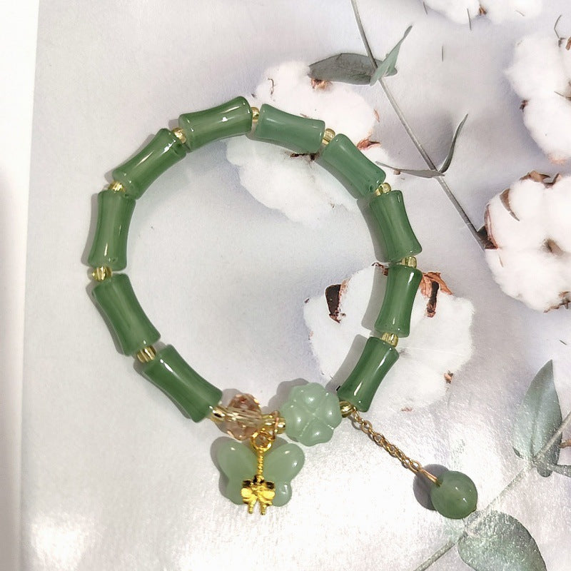 Aventurine Peace Buckle Bamboo Fresh Chinese Style Clover Bracelets - Q36 Bamboo Joint Aventurine Green Butterfly Bracelet MegaBDM