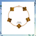 Women's Four-leaf Clover Rose Gold Red Agate Black White Shell Flower Bracelet - tigereye [rose gold] / 19cm MegaBDM