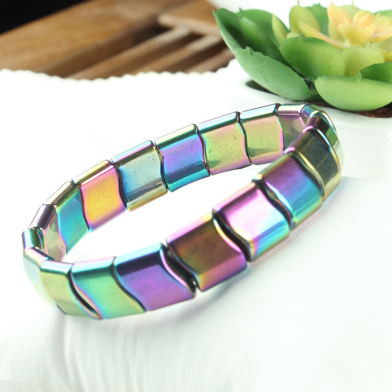Men's Magnetic Haematite Energy Geometric Shape Titanium Steel Bracelets - Colorful water-wave pattern bracelet MegaBDM