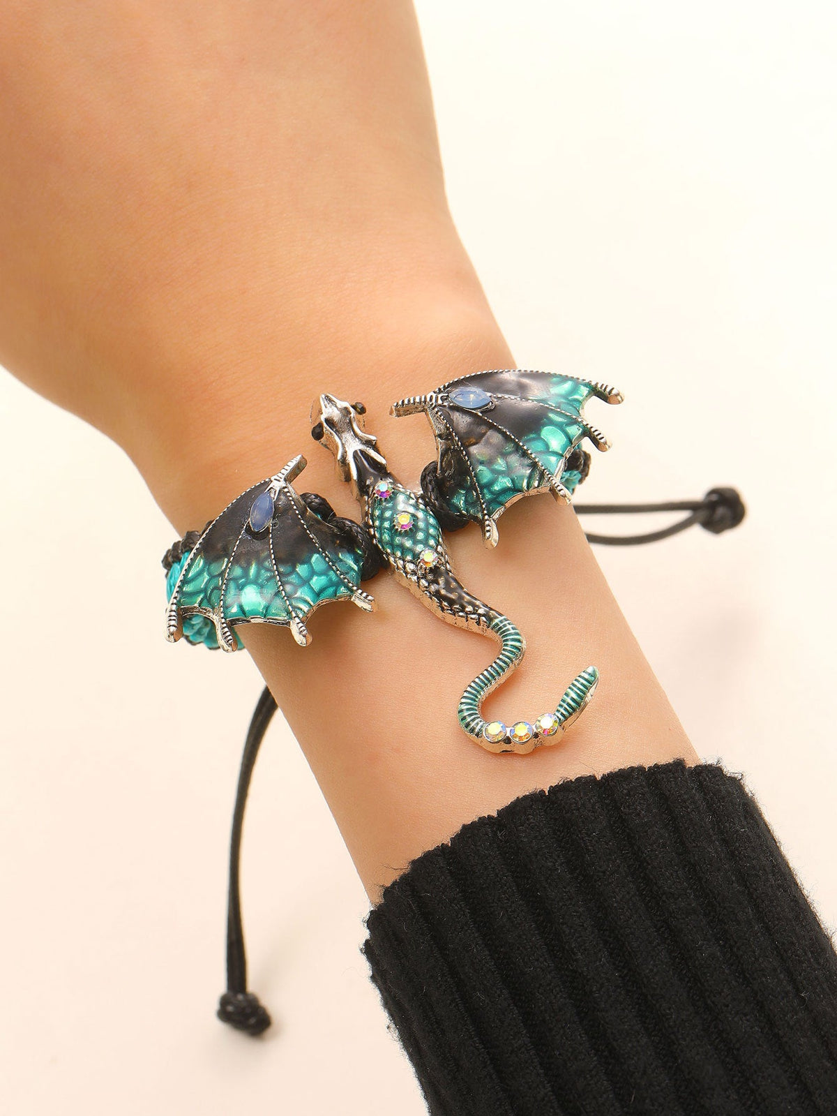 Men's Retro Colorful Oil Dragon Female Exaggerated Personalized Bracelet - 01 Antique Silver H-105 MegaBDM