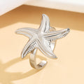 Fashion Stainless Steel Fresh Casual Vacation Style Stereo Starfish Ring - J03773 Steel Color MegaBDM