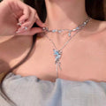 Summer Cool Butterfly Female Light Luxury Minority Flash Exquisite Clavicle Necklace - Double Diamond Butterfly Tassel Necklace MegaBDM