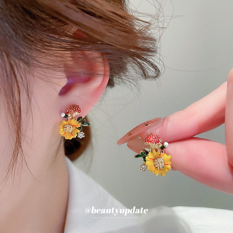 Women's Personality Fashion Trendy Light Luxury High-grade Earrings - 28# Silver Needle-Orange-Flower MegaBDM