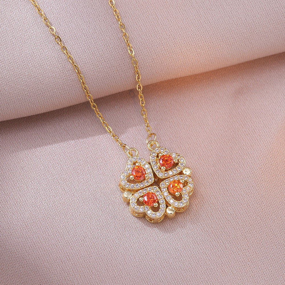 Women's Steel Cross Chain Open Close Four-leaf Flower Necklace - X2706 MegaBDM