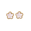 High-grade Titanium Steel Five-leaf Flower Gold Plated Four Colors Bracelet - Gold White Shell Stud Earrings MegaBDM