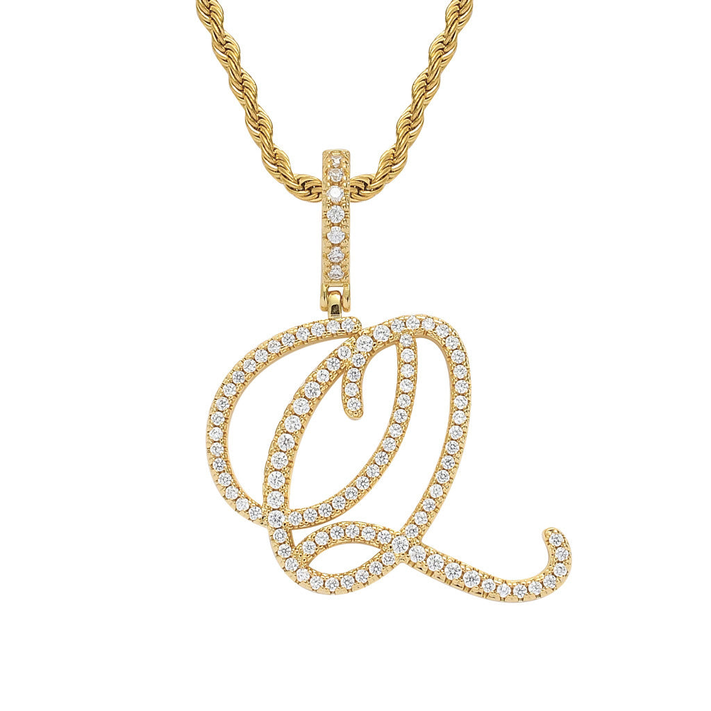 Body Grass English Letter Gold Inlaid Pendants - Q (Gold) 60cm Hemp Flowers Chain MegaBDM