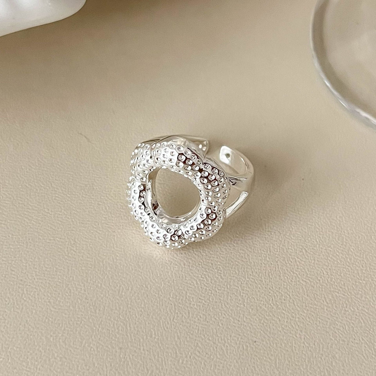 Interest Light Luxury Retro Minority Wide Personality Versatile Opening Adjustable Ring - Flower-Shaped Hollow Silver Ring MegaBDM