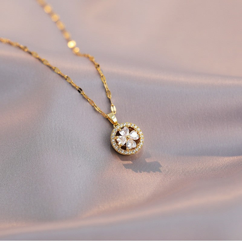 Female Minority Fashion Design Rotating Bauhinia Zircon Flower Necklace - X1319 MegaBDM