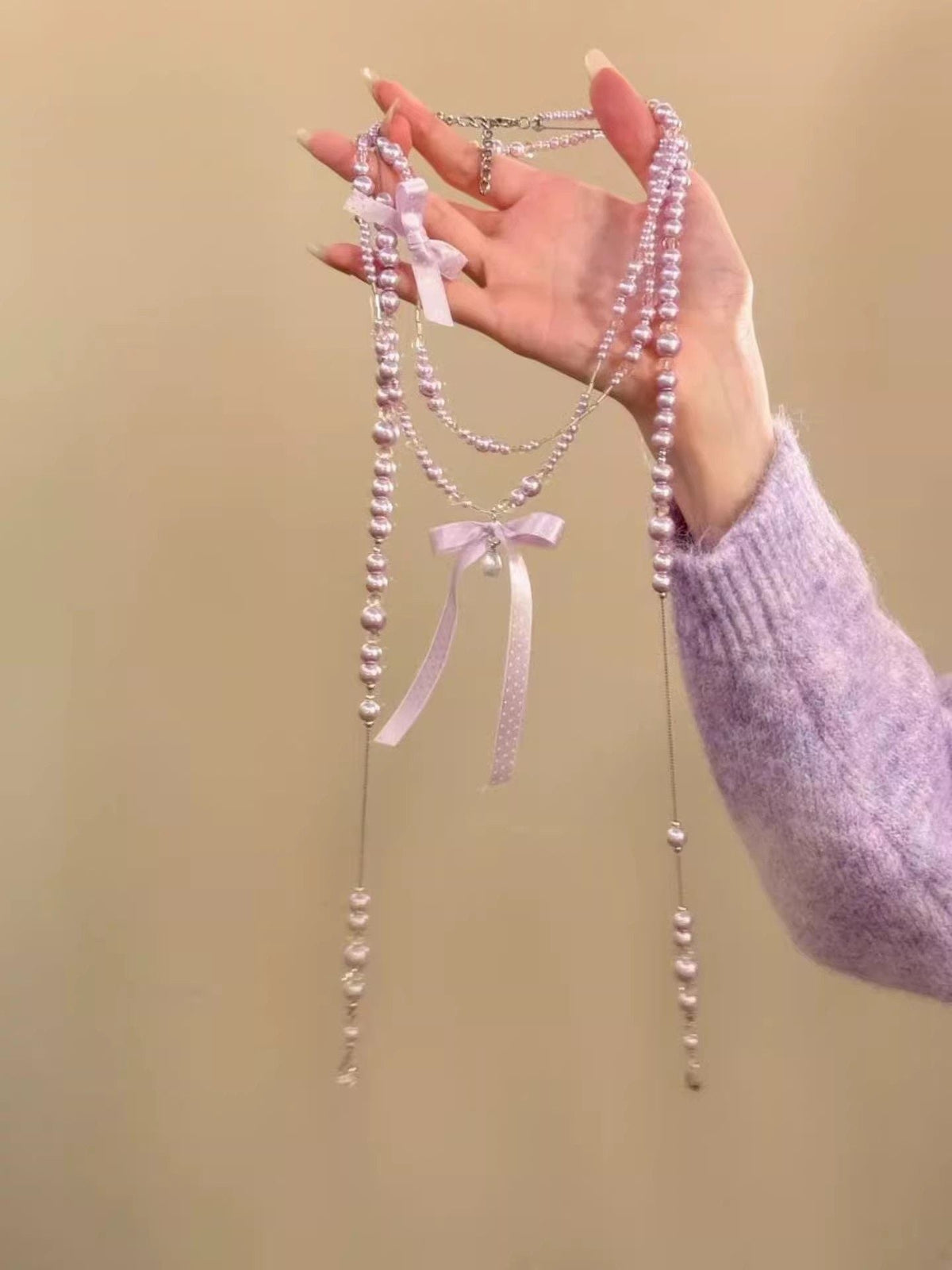 Romantic Purple Flower Pearl Long Twin Necklace - 5# Necklace-Pink MegaBDM