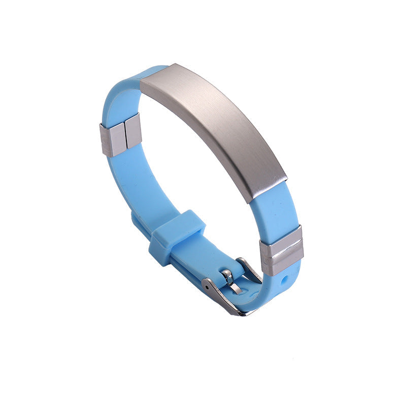 Simple Silicone Stainless Steel Glossy Can Bracelets - Light Blue MegaBDM