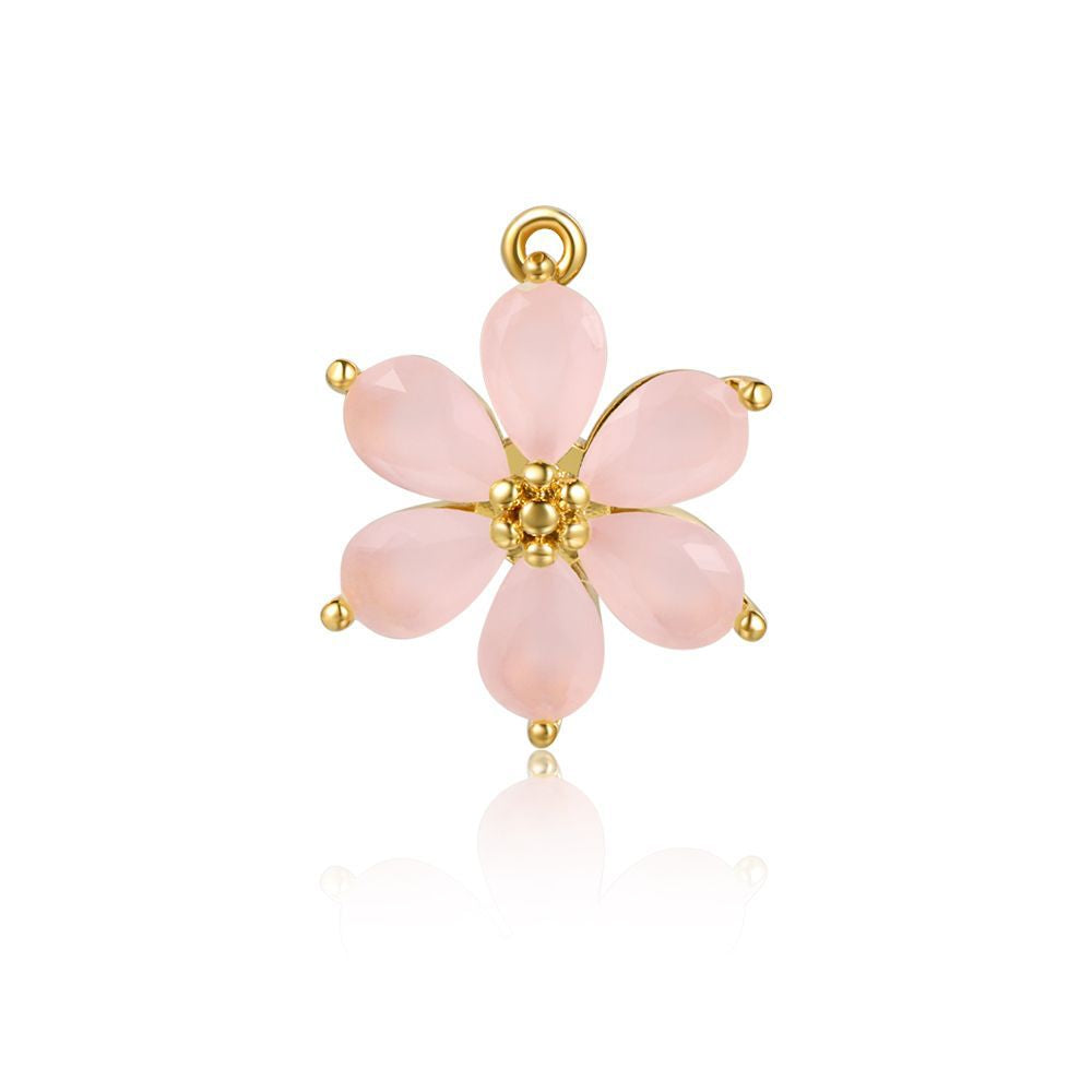 Flower Gold Protection Color Zirconium Copper Parts Earrings - Dz00091 Pink MegaBDM