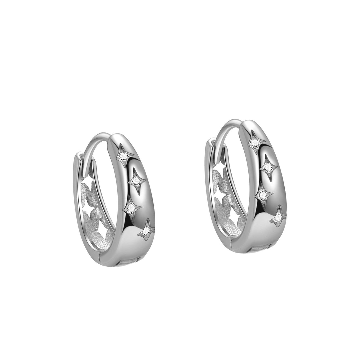 Women's Sterling Sier Zircon Fashion Ear Punk Earrings - Erh272 White Gold Plated / 925 Silver MegaBDM