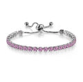 Women's Round Single Row Full Diamond Adjustable Beads Crystal Bracelet - Pink MegaBDM