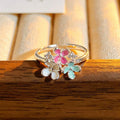 Cherry Blossoms Colorful Enamel Open Gentle Sweet Niche Flower Rings - JZ0034A / Adjustable Opening MegaBDM