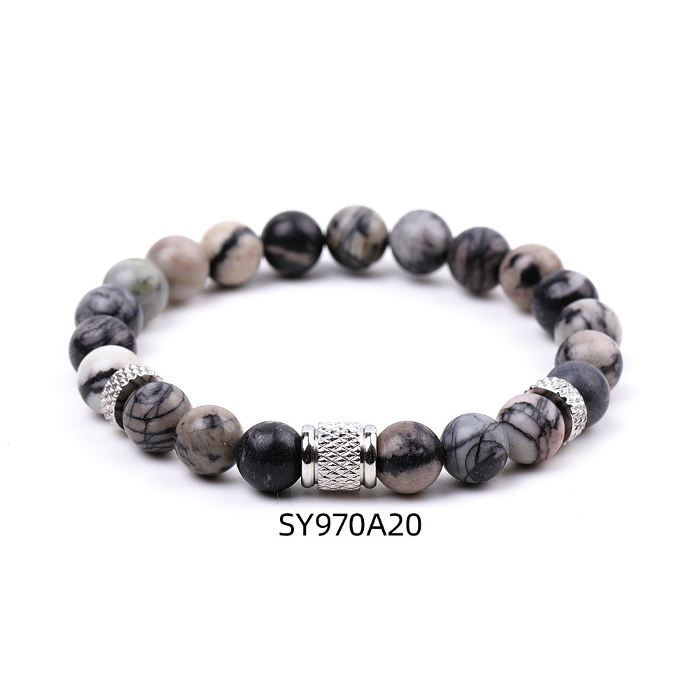 Stainless Steel Frosted Indian Agate Tigereye Striped Bracelets - Sy970a20 Black Network Stainless Steel Accessories 8mm Bracelet MegaBDM