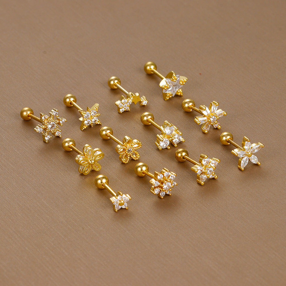 Steel Fine Rod Ear Micro Inlaid Earrings MegaBDM