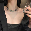 Sweet Cool Style White Button Retro Minority Design Clavicle Chain Necklace MegaBDM