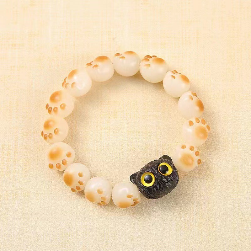 Pumpkin Lotus Beads White Jade Bodhi Rich Flower Charcoal Bracelets - Charcoal Cat's Paw [Ebony Cat Style]] MegaBDM