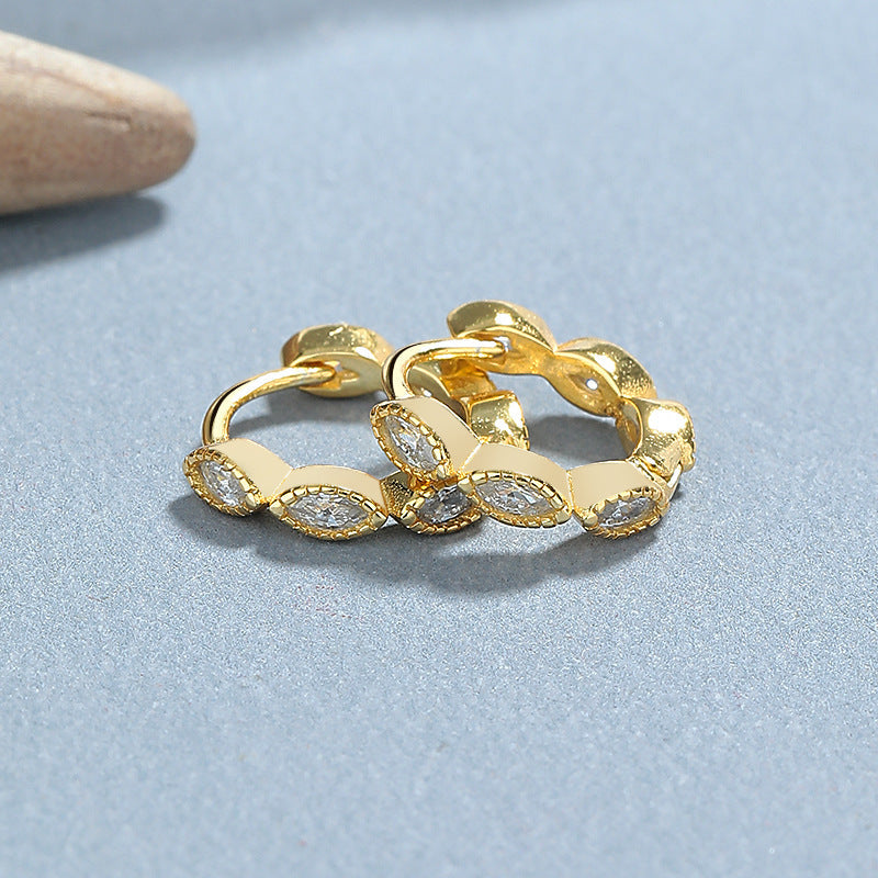 Women's Sterling Sier Rhinestone Simple Heart-shaped Square Drop-shaped Gang Drill Rings - Yellow Gold/Pair (Horse Eye) / 925 Silver MegaBDM