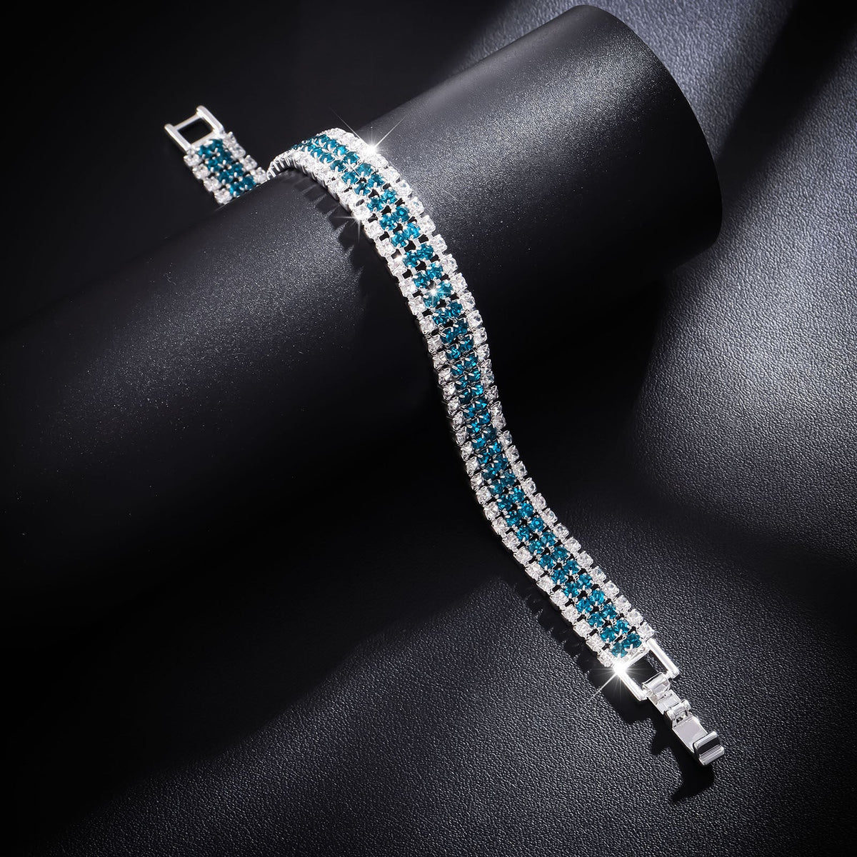 Women's Luxury Roman Crystal Gold Simple Full Diamond Bracelets - Silver Dark Blue Drill MegaBDM