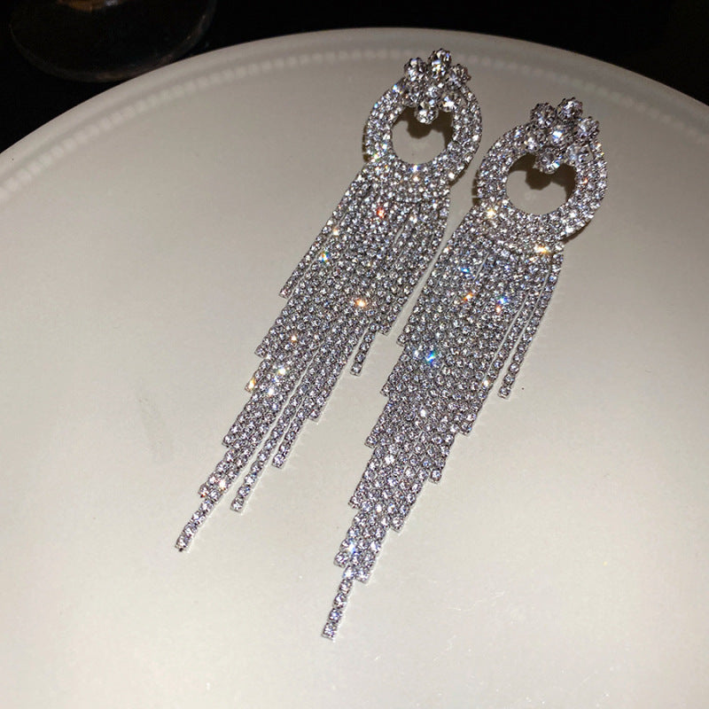 Women's Sier Diamond Tassel Light Luxury High-grade Simple Rings - 85# Silver Needle-Silver MegaBDM