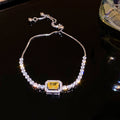 Women's Oval Leaf Small Fresh Gentle Temperament Light Luxury High Sense Bracelet - 6# Bracelet-Environmental Protection-Silver-Yellow MegaBDM