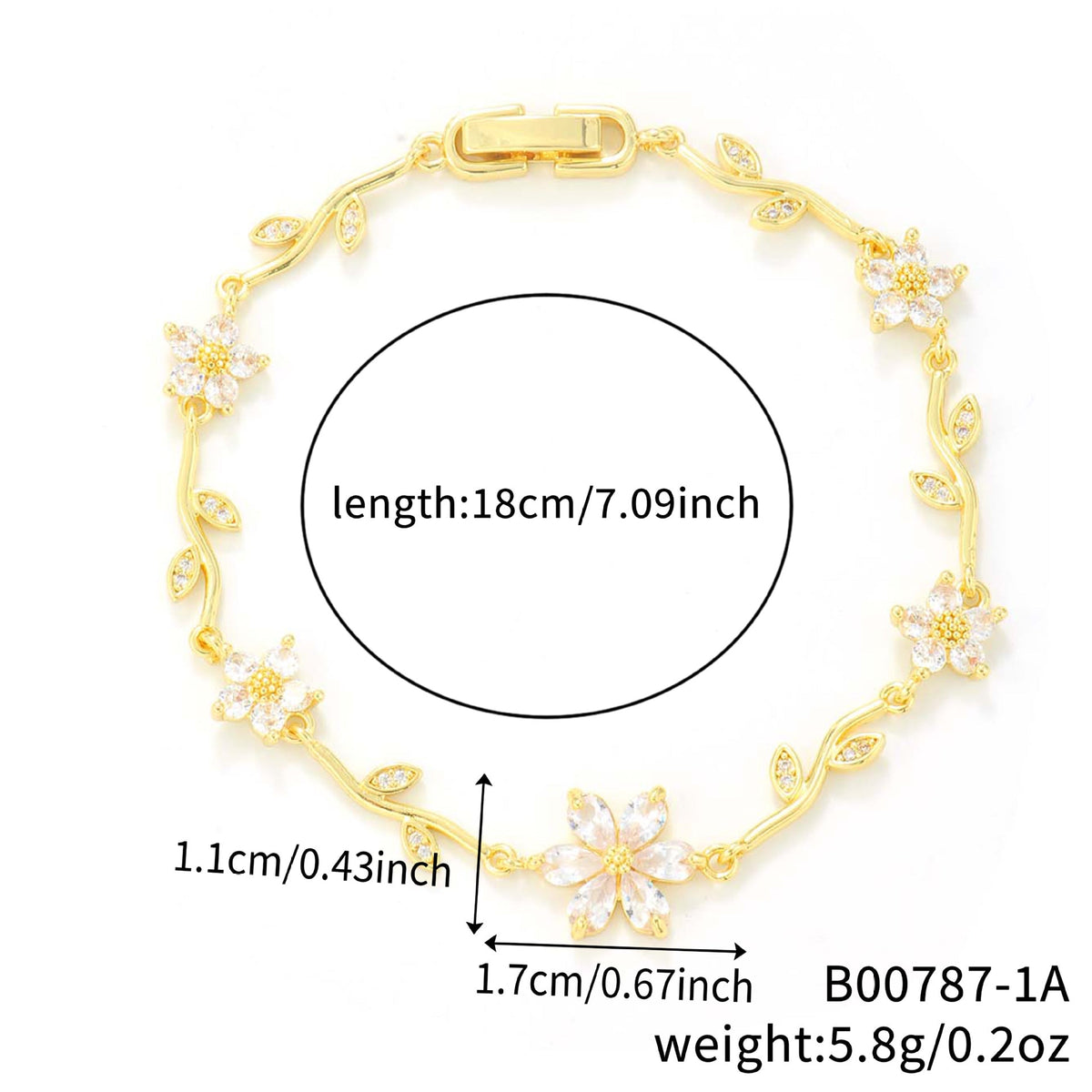 Petals Flower Leaf Zircon Design Personality Daily Birthday Bracelet - B00787-1A MegaBDM