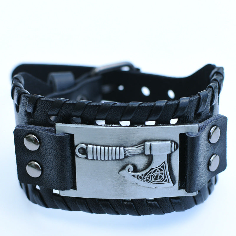 Men's Retro Viking Totem Leather Wolf Head Bear Claw Gossip Lucky Bracelet - 13 MegaBDM
