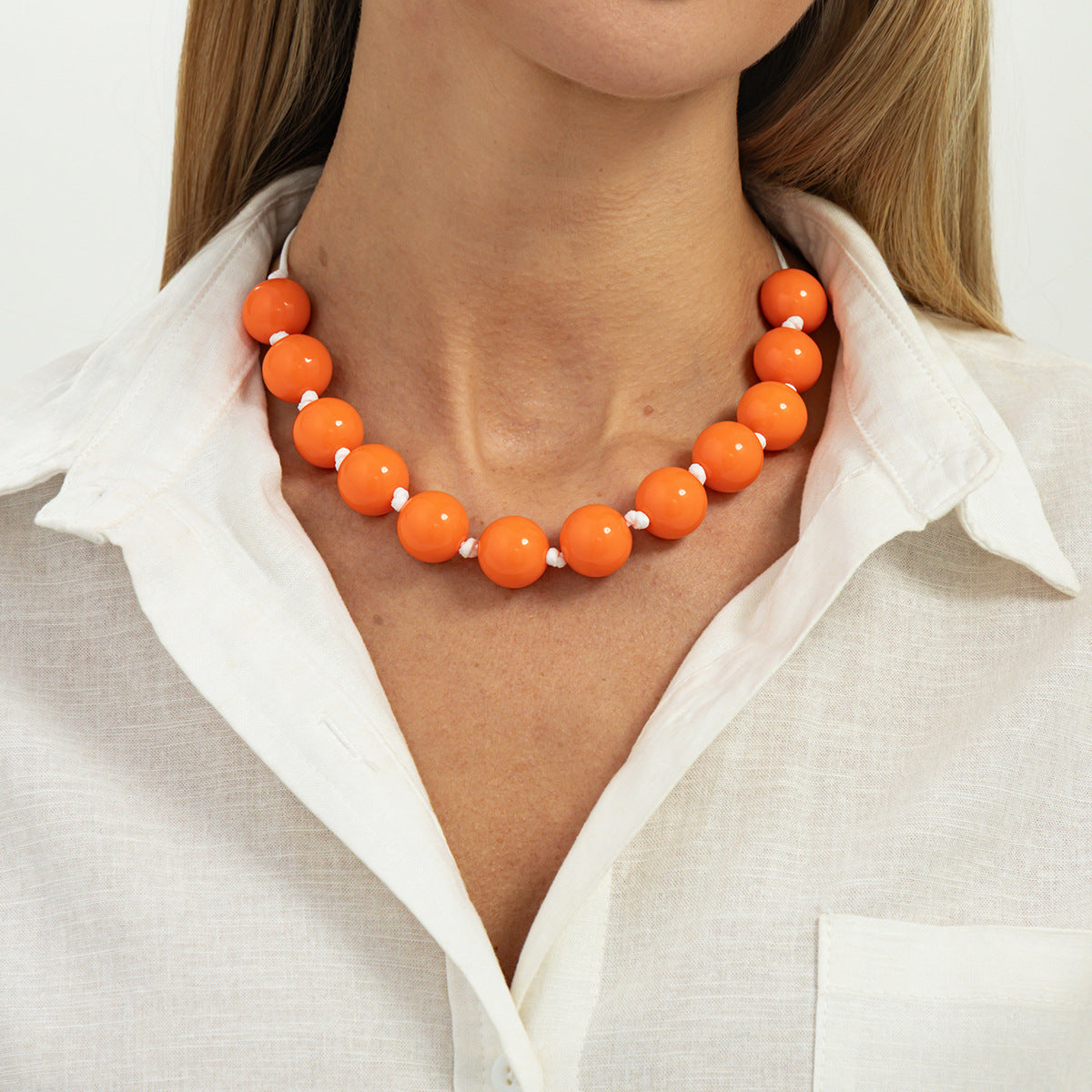 Personalized Blooming Resin Round Beads String Of Clavicle Necklaces - Orange-0100 MegaBDM
