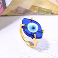 Women's Handmade Gold Copper Inlaid Glass Eyes Open-end For Bohemian Adjustable Ring - ZYN-DMR112G-1 MegaBDM