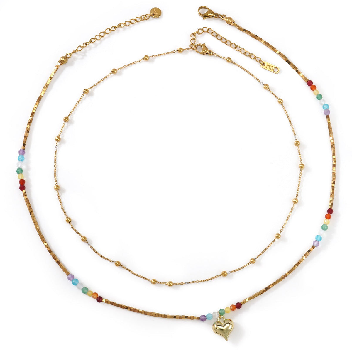 Beaded Double Layer Twin Vacation Style Metal Chain Love Necklaces - B-S25112802A MegaBDM