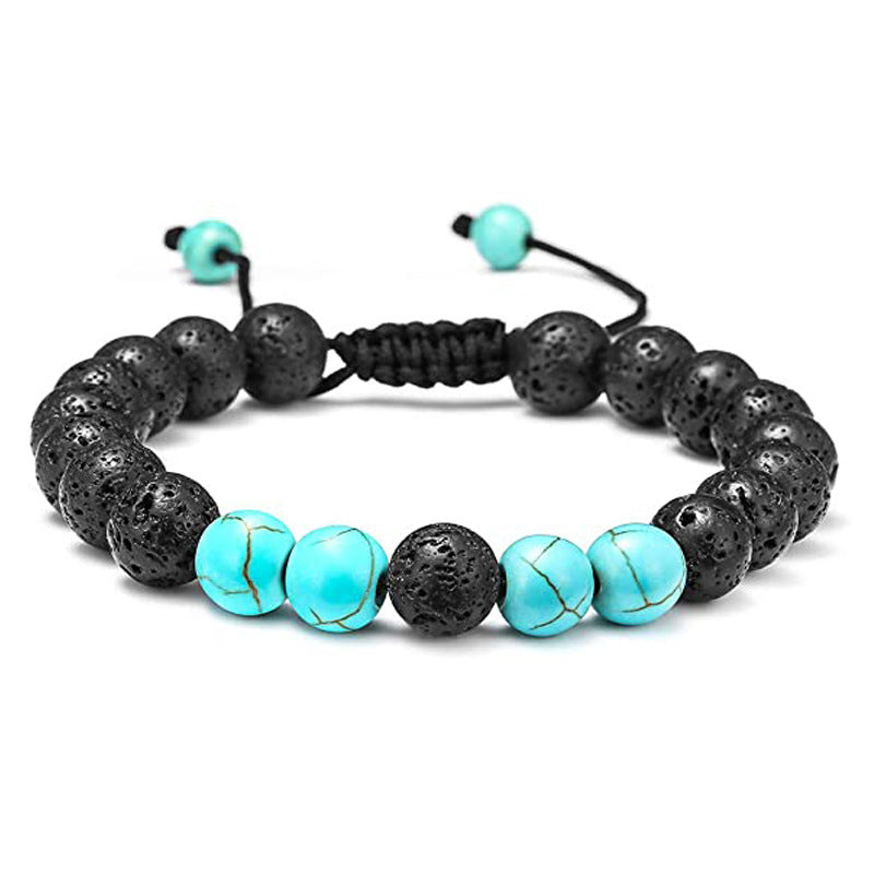 White Turquoise Woven Tigereye Lava Stone Bracelet - Black Volcanic Rock Turquoise Woven MegaBDM