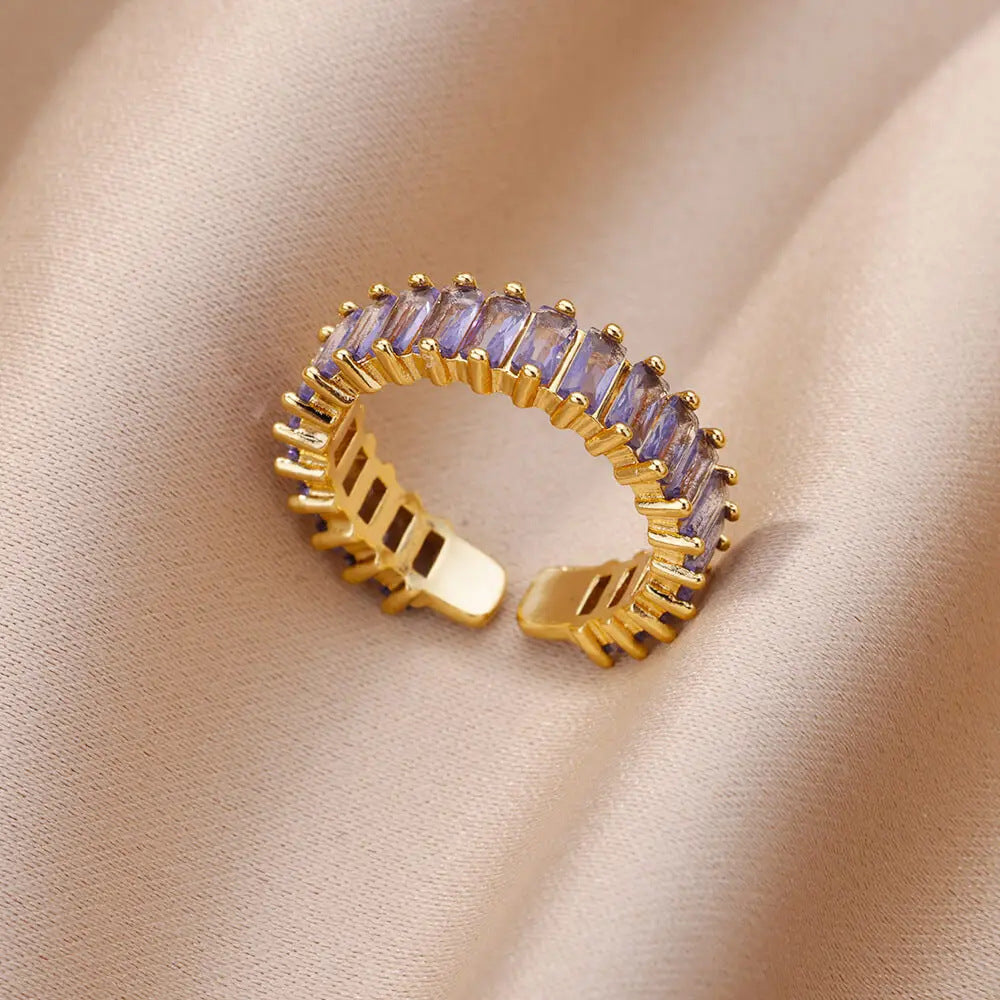 Luxury Gold Copper Plating Cubic Green Zircon Crystal Ring - 2 / Gold MegaBDM
