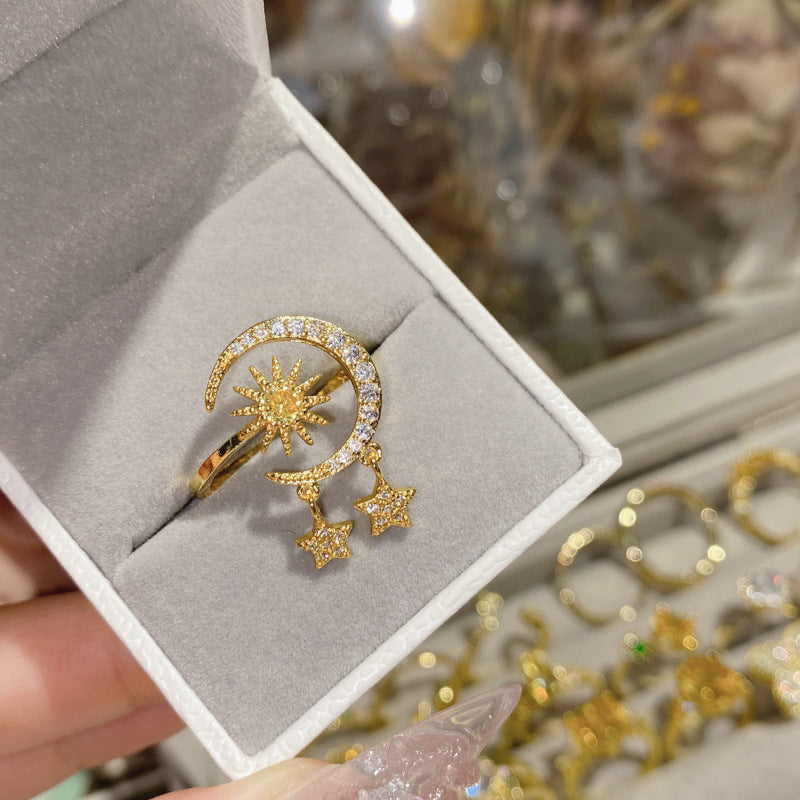 Camellia Fashion Romantic French Golden Rhinestone Gold Plated Ring - Ring 0507 [Gold Yellow Diamond]] MegaBDM