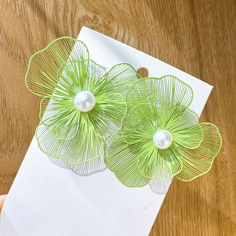 Super Fairy Mori Style Atmosphere Simple Earrings - Unique Hollow Green Flower Stud Earrings MegaBDM