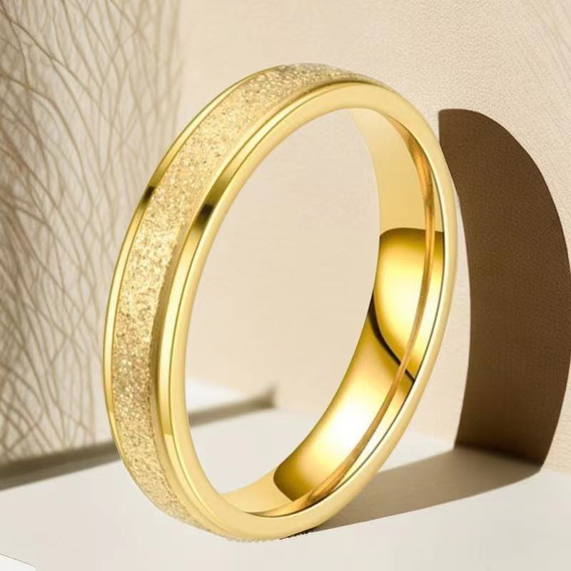Stainless Steel Female Simple Cool Little Finger Titanium Frosted Ring - 26-B-3 Pearl Sandy Gold Steps 4mm (Faded Package Returned) / No. 5 MegaBDM