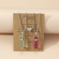 Prism Couple Magnetic Natural Stone Crystal Pendants - Light Pink Light Green Hexagon Prism Pairs MegaBDM