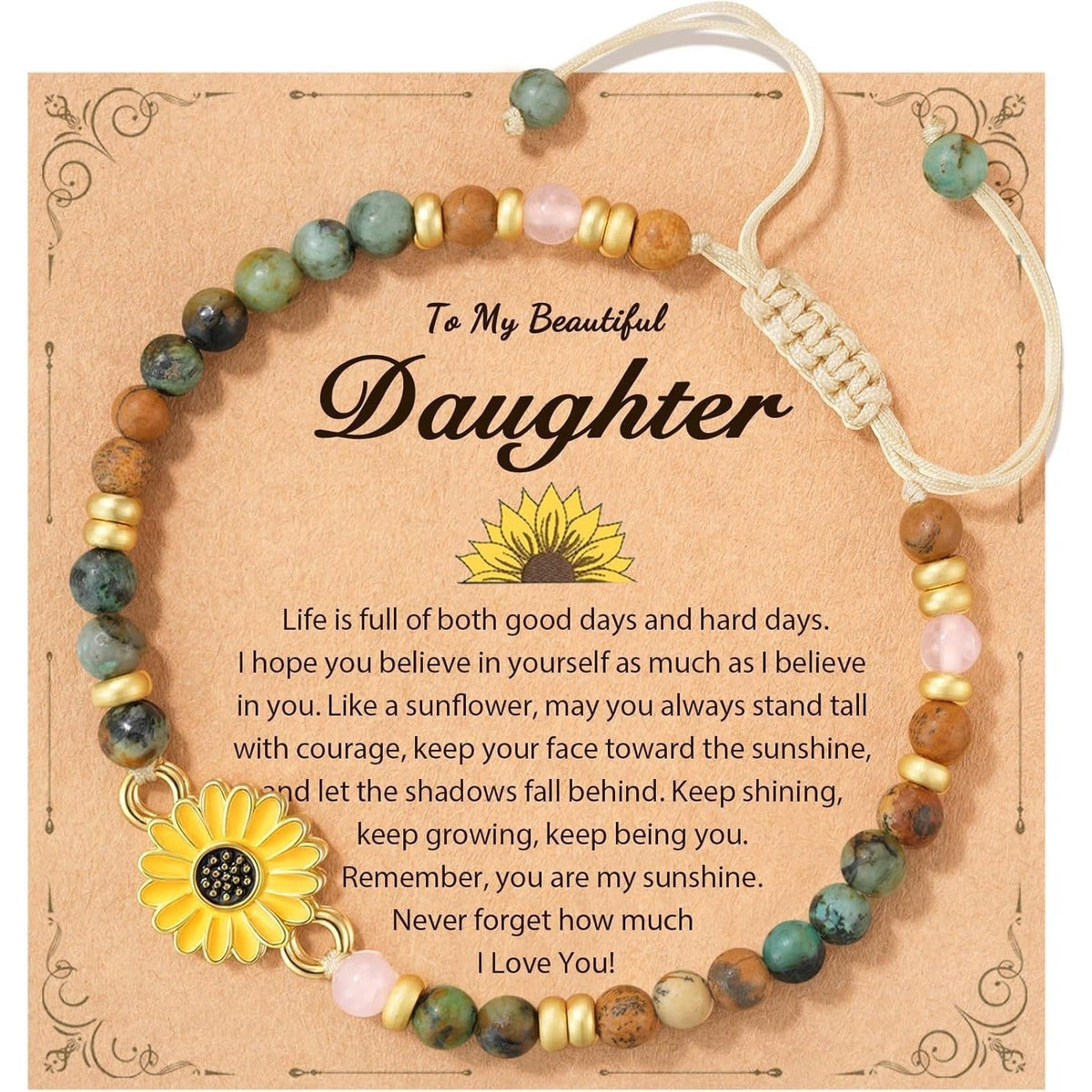 Stone Flower Woven Flat Knot Pastoral Style Gift Drawing African Bracelet - Sunflower Woven Bracelet Daughter Card MegaBDM
