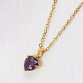 Women's Loving Heart Zircon Simple Heart-shaped Stainless Steel Clavicle Necklaces - [February] Purplish Red Zirconium / Steel [Necklace 45 5]] MegaBDM