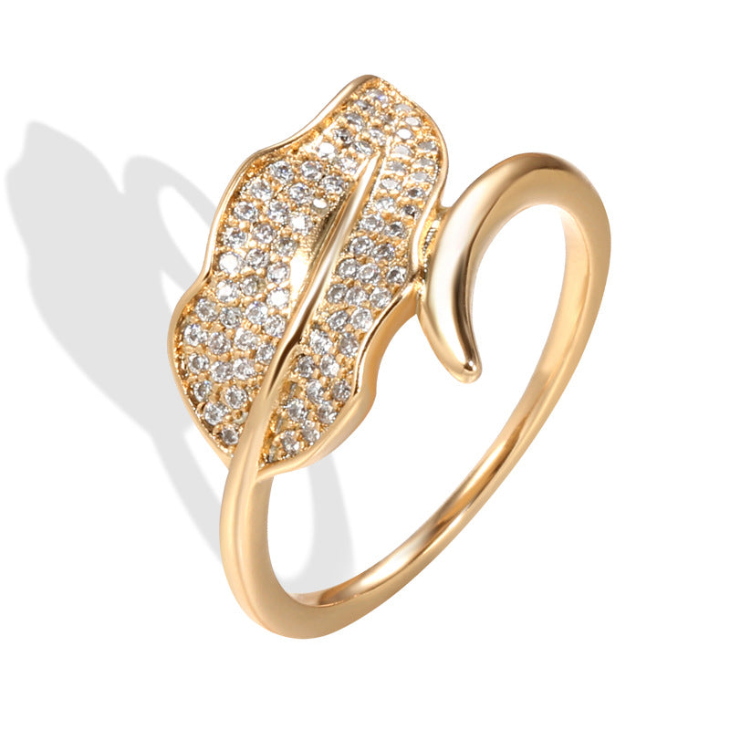 Gold Zircon Simple Fresh Small Leaf Rings MegaBDM