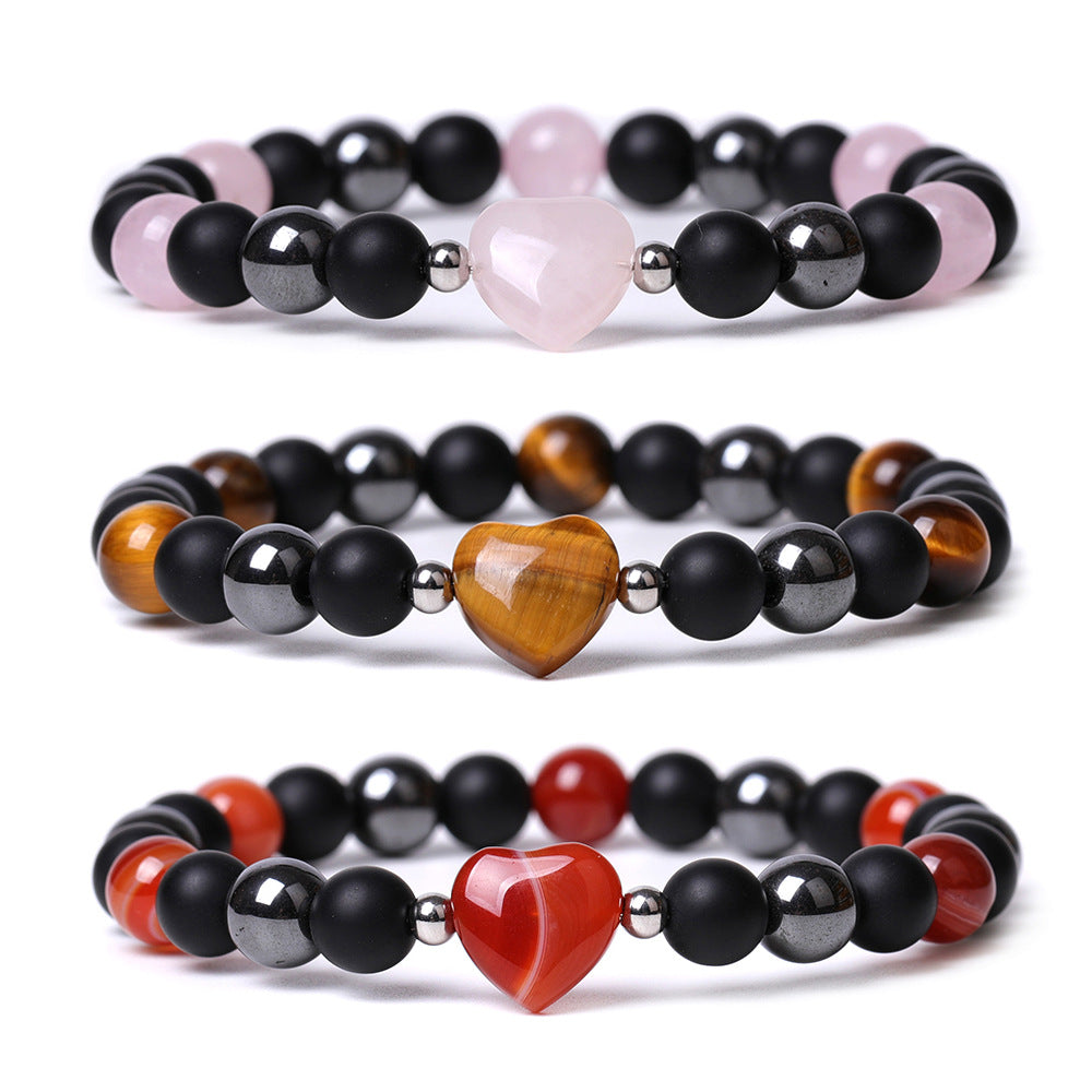 Tigereye Hand-cut Peach Heart Couple Agate Old Topaz Bracelet MegaBDM